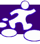 Logo: Männchen läuft über mehrere Steine