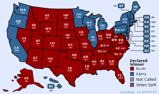USA-Karte mit eingefärbten Wahlbezirken